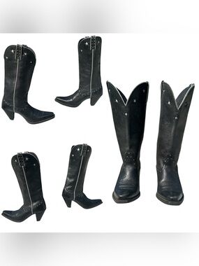 TWISTED X Black White Stars Western Leather Boots Size 7.5 B Concert Festival